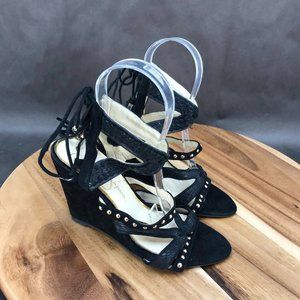 Jessica Simpson Black Studded Strappy Wedge Peep Toe Sandals Womens Size 6 B